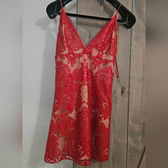 FREE PEOPLE Red Night Shimmers Mini Dress. Size 2 - Picture 9 of 11